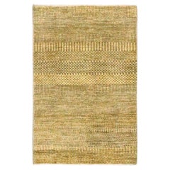 2'x3' Honey Brown Wool with Silk Hand Knotted Modern Grass Design Mat Rug