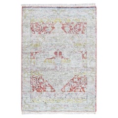 2'x3' Ivory and Red Hand Knotted Ziegler Mahal Medallion Design Wool Mat Rug