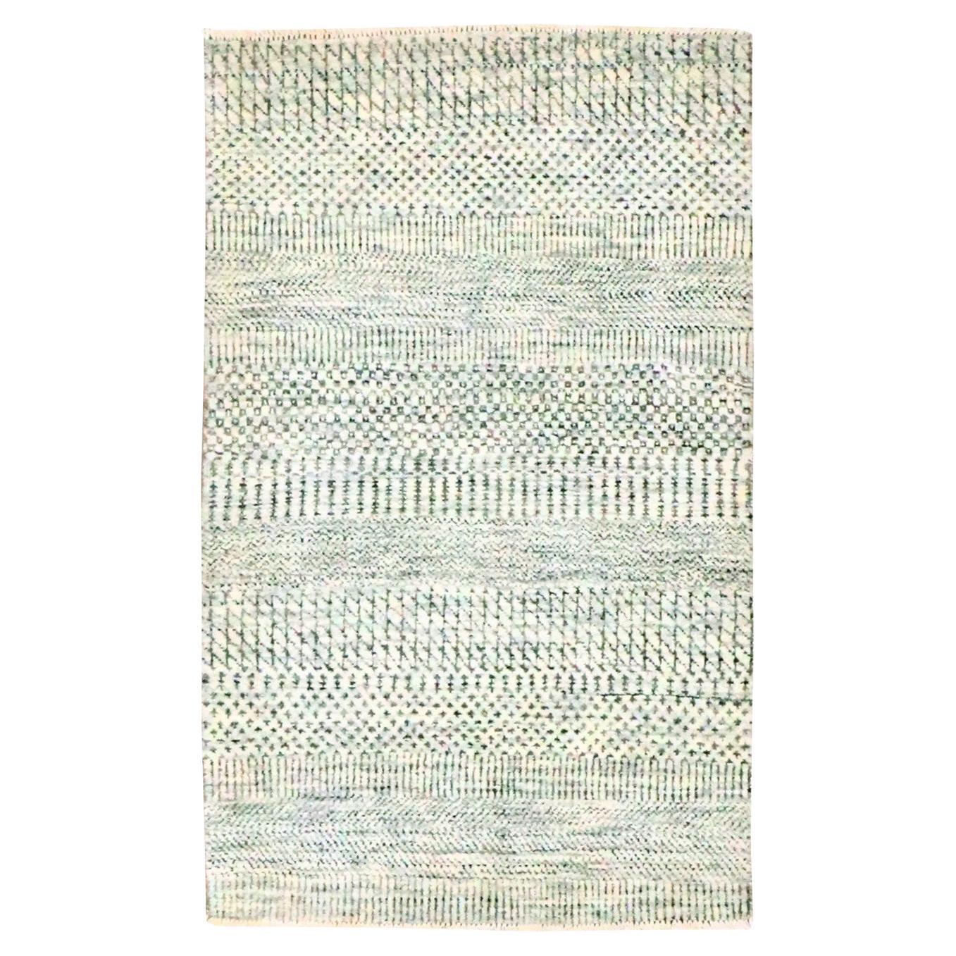 2'x3' Ivory-Brown Modern Grass Design Hand Knotted Wool and Silk Mat Rug