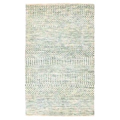2'x3' Ivory-Brown Modern Grass Design Hand Knotted Wool and Silk Mat Rug