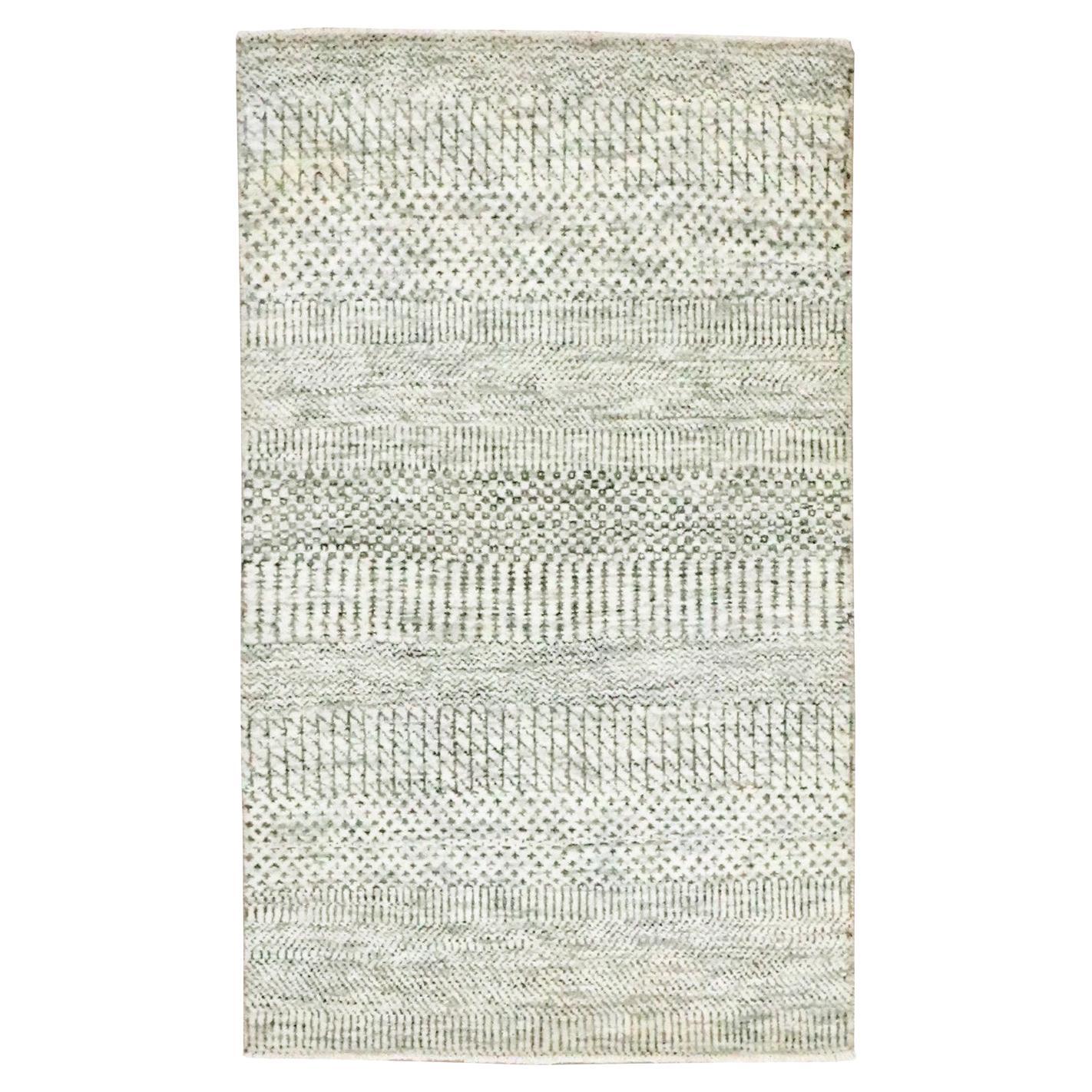 2'x3' Ivory Hand Knotted Modern Grass Design Wool and Silk Mat Oriental Rug