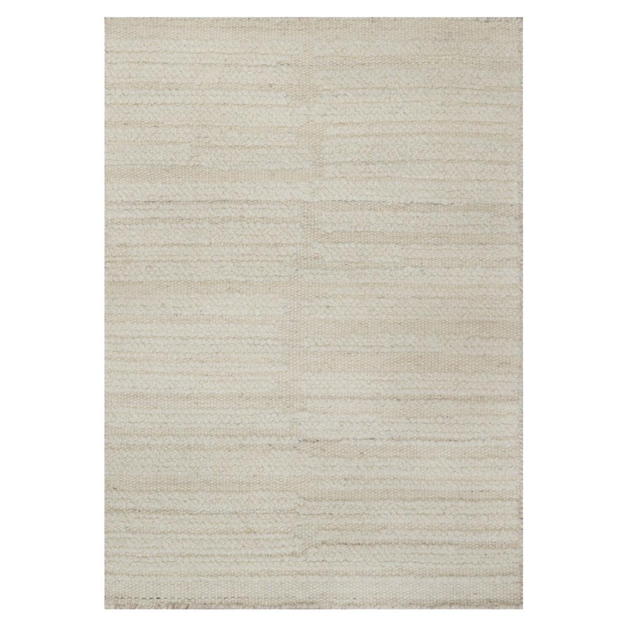 2'x3' Ivory Hand Knotted Modern Piled Flat Weave Pure Wool Textured Mat Rug