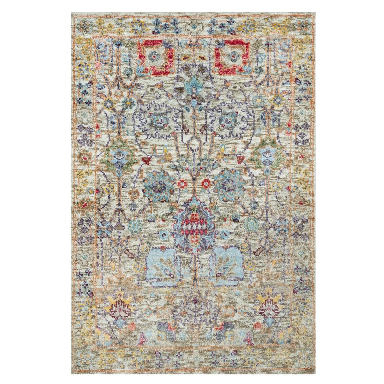 2
x3
 Ivory Hand Knotted Silk and Wool Tabriz Vase Flower Design Mat Rug For Sale