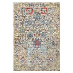 2
x3
 Ivory Hand Knotted Silk and Wool Tabriz Vase Flower Design Mat Rug