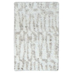 2'x3' Ivory Minimalist Swedish Design Hand Knotted Pure Wool Mat Small Rug