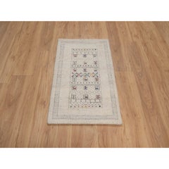 2'x3' Ivory Modern Lori Buft Gabbeh Animal Figurines Hand Knotted Wool Rug