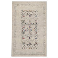 2'x3' Ivory Modern Lori Buft Gabbeh Animal Figurines Hand Knotted Wool Rug