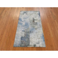 2'x3' Ivory THE INTERTWINED PASSAGE Silk Textured Wool Hand Knotted Mat Rug