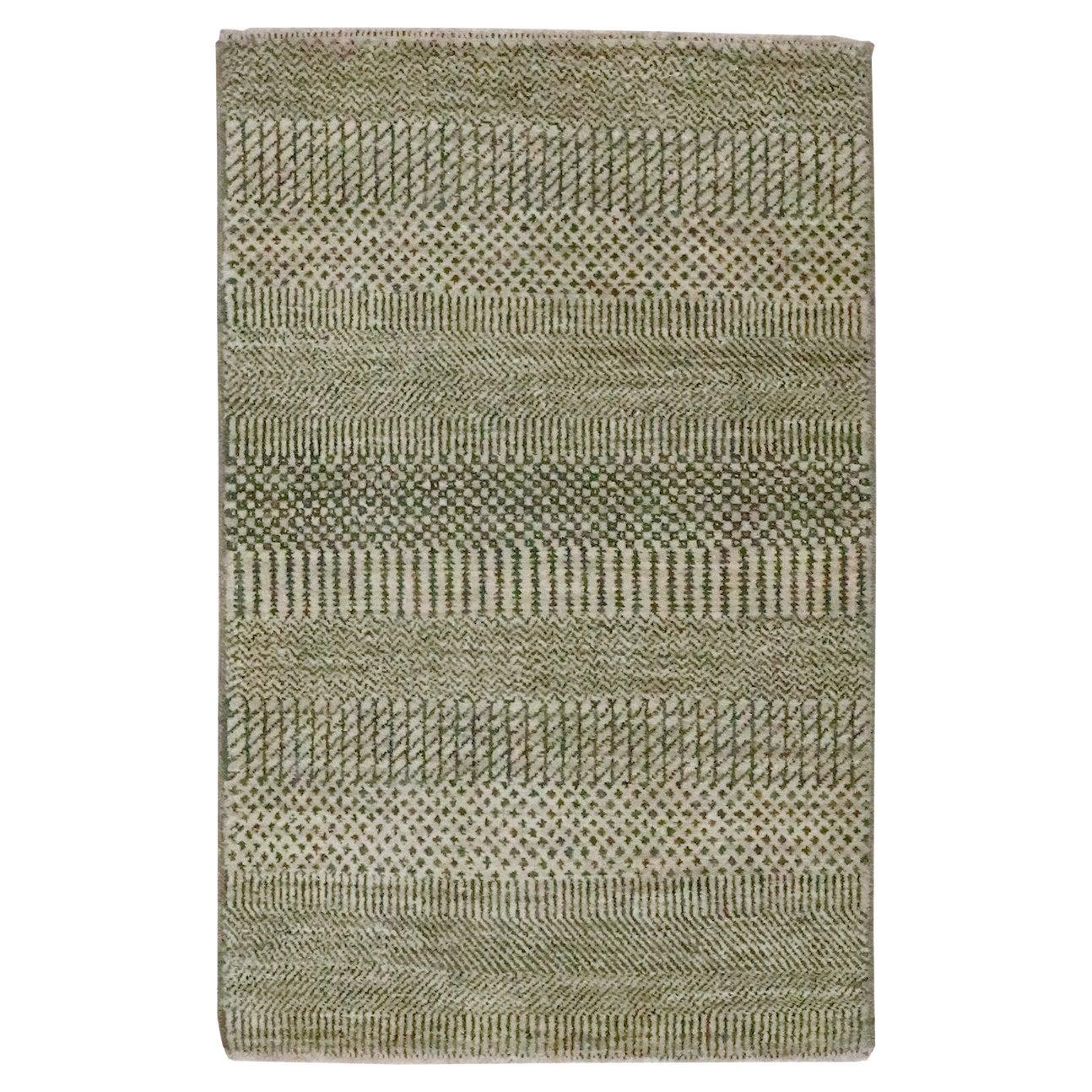 2'x3' Khaki Brown Modern Grass Design Hand Knotted Wool with Silk Mat Rug For Sale