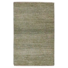 2'x3' Khaki Brown Modern Grass Design Hand Knotted Wool with Silk Mat Rug