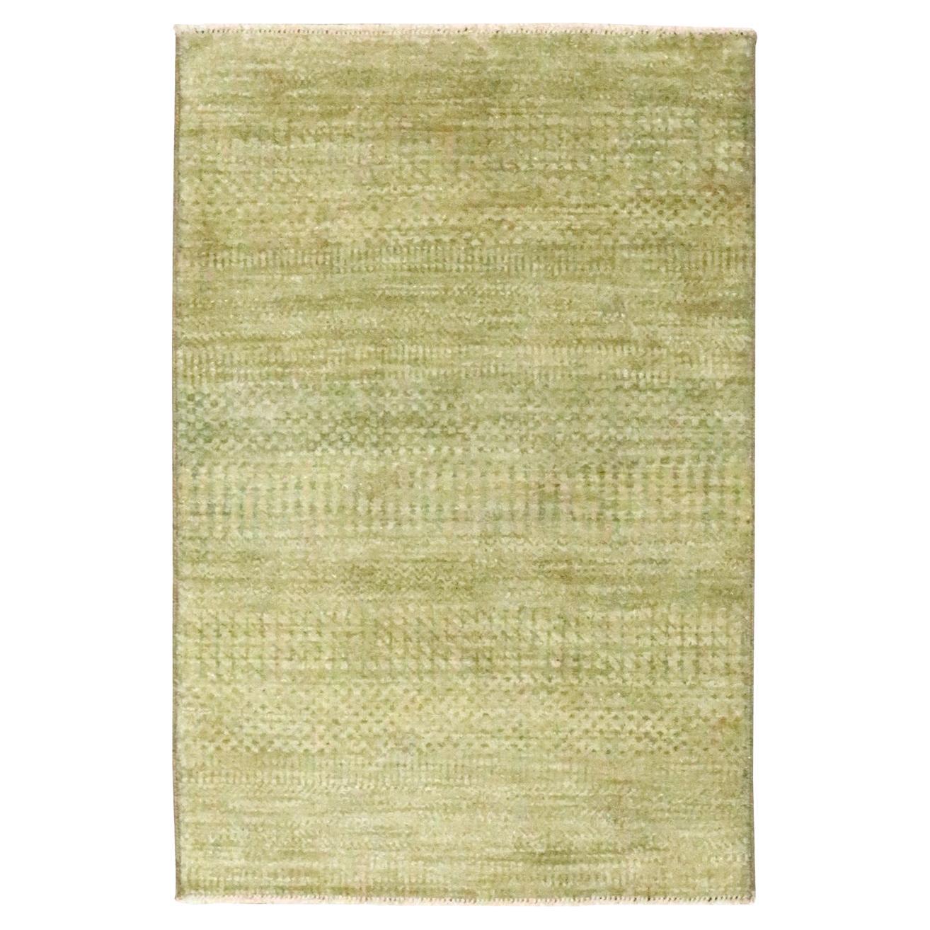 2'x3' Khaki Brown Modern Grass Design Hand Knotted Wool with Silk Mat Rug