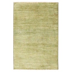 2'x3' Khaki Brown Modern Grass Design Hand Knotted Wool with Silk Mat Rug