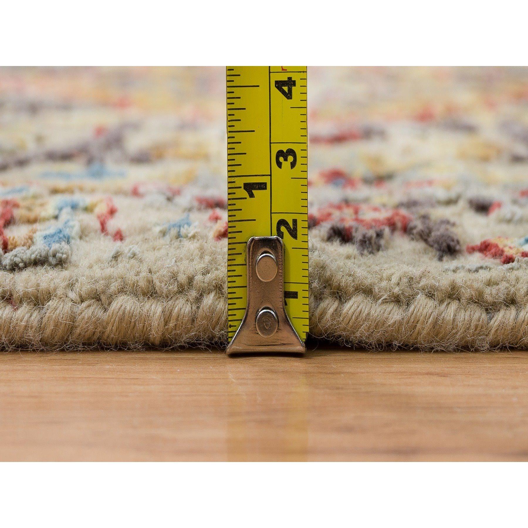 Seta 2'x3' Khaki The Sunset Rosettes Wool and Silk Hand Knotted Mat Oriental Rug in vendita