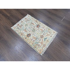 2'x3' Lace White Ziegler Mahal Design Hand Spun Wool Hand Knotted Mat Rug