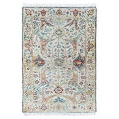 2'x3' Lace White Ziegler Mahal Design Hand Spun Wool Hand Knotted Mat Rug