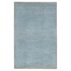 2'x3'  Light Blue Modern Grass Design Hand Knotted Wool with Silk Mat Rug