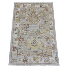2'x3' Light Brown Afghan Angora Oushak Hand Knotted Wool Mat Oriental Rug