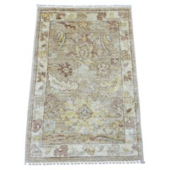 2'x3' Tapis en laine marron clair Afghan Angora Oushak Leaf Design noué à la main