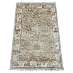 2'x3' Tapis en laine marron clair Afghan Angora Oushak Leaf Design noué à la main