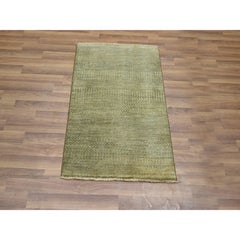 2'x3' Light Brown Hand Knotted Modern Grass Design Mat Small Wool Rug