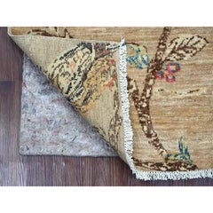 2'x3' Light Brown Hand Knotted Sparrows on the Tree Wool Mat Oriental Rug