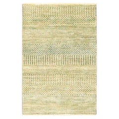 2'x3' Light Brown Modern Grass Design Hand Knotted Wool and Silk Mat Rug