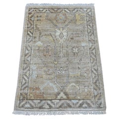 2'x3' Light Brown Pure Wool Afghan Angora Oushak Hand Knotted Mat Small Rug