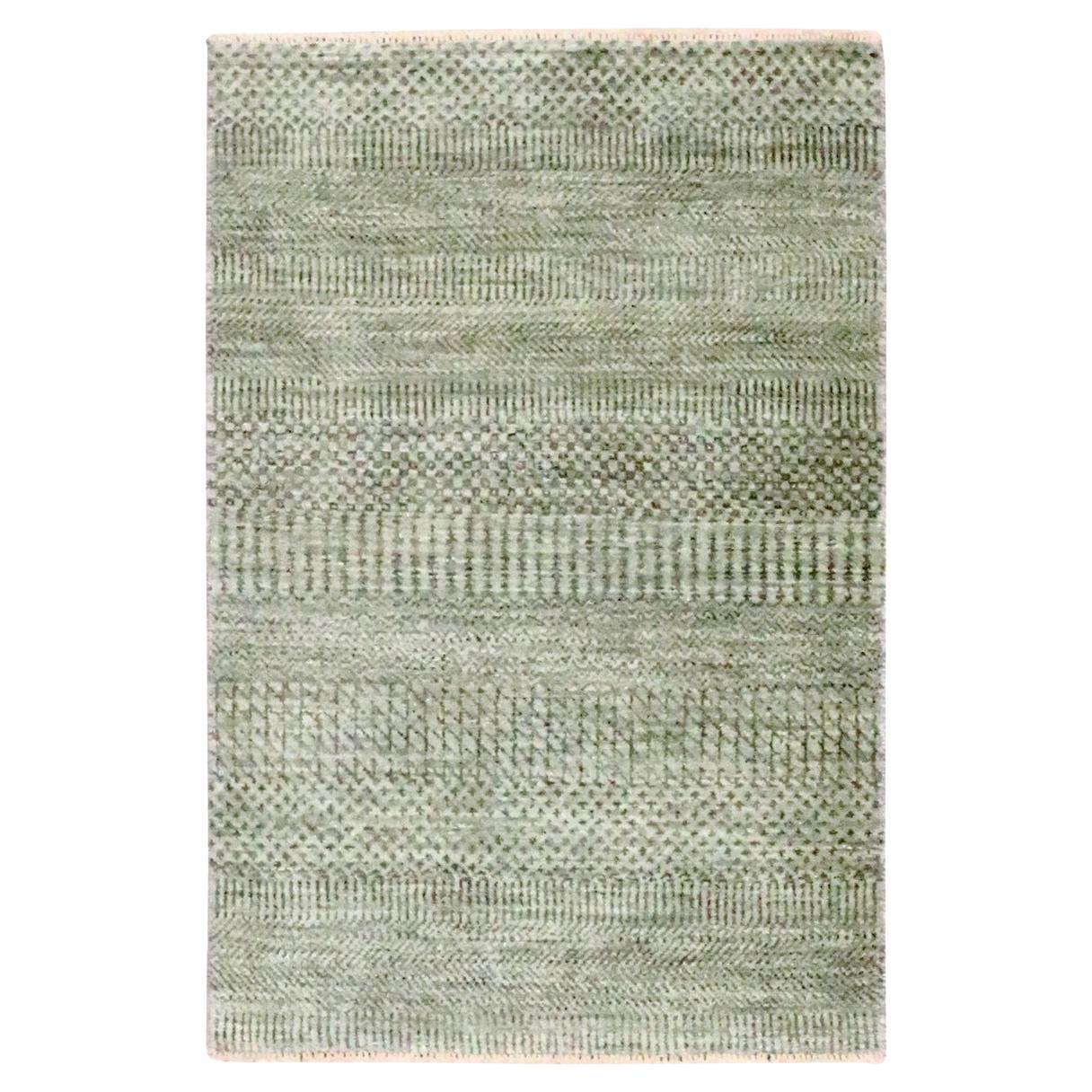 2'x3' Light Brown Wool with Silk Modern Grass Design Hand Knotted Mat Rug