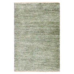 2'x3' Light Brown Wool with Silk Modern Grass Design Hand Knotted Mat Rug