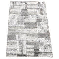 2'x3' Light Gray, Geometric Art Deco Style, Pure Wool Hand Loomed, Mat Rug