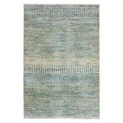 2'x3' Light Gray Hand Knotted Modern Grass Design Wool and Silk Mat Rug