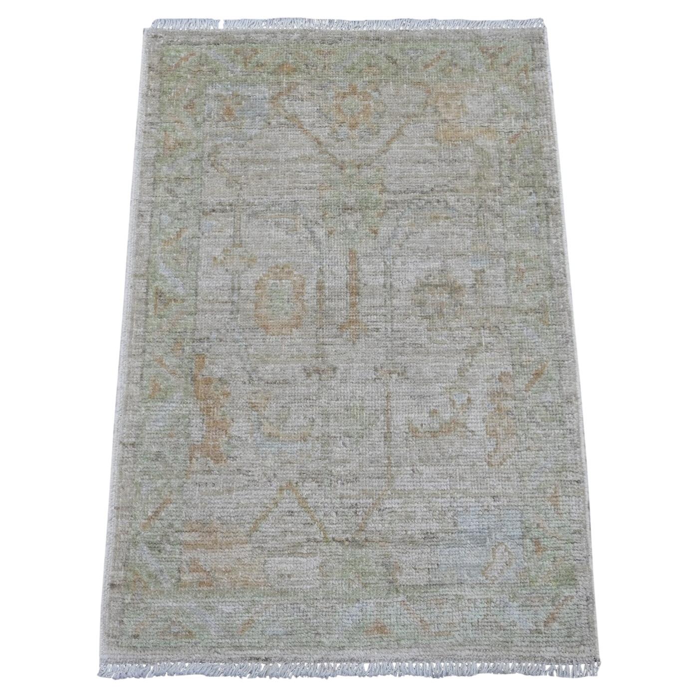 2'x3' Light Gray Wool Afghan Angora Oushak Hand Knotted Mat Oriental Rug