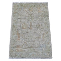 2'x3' Light Gray Wool Afghan Angora Oushak Hand Knotted Mat Oriental Rug