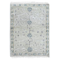 2'x3' Light Green Supple Collection Khotan Design Hand Knotted Wool Mat Rug