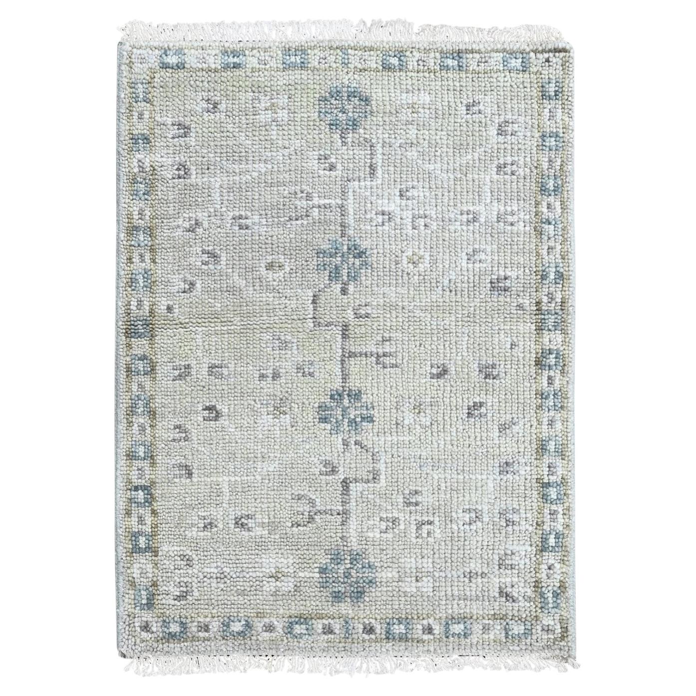 2'x3' Light Green Supple Collection Khotan Design Hand Knotted Wool Mat Rug For Sale