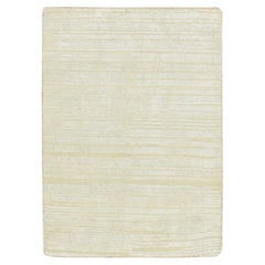 2'x3' Linen White Plain Line Design Silk with Oxidized Wool Hand Knotted Rug