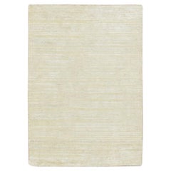 2'x3' Linen White Plain Line Design Silk with Oxidized Wool Hand Knotted Rug