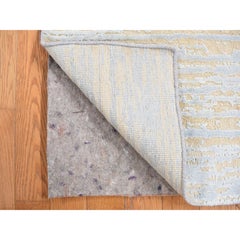 2'x3' Marian Blue, Modern Line Design, Tone on Tone, Hand Knotted Mat Rug