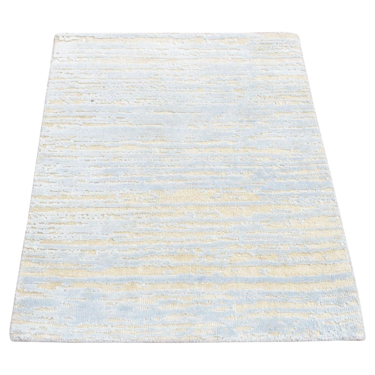 2'x3' Marian Blue, Modern Line Design, Tone on Tone, Hand Knotted Mat Rug