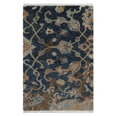 2
x3
 Alfombra de lana anudada a mano con diseño de oushak en azul medianoche roto