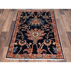 2'x3' Midnight Blue Heriz Design Aryana Grade Hand Knotted Pure Wool Mat Rug