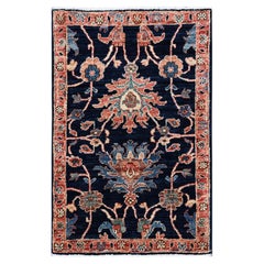 2'x3' Midnight Blue Heriz Design Aryana Grade Hand Knotted Pure Wool Mat Rug