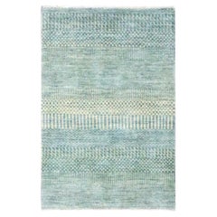 2'x3' Misty Gray Modern Grass Design Hand Knotted Wool Mat Small Sample Rug