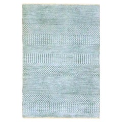 2'x3' Misty Gray Modern Grass Design Hand Knotted Wool with Silk Small Rug