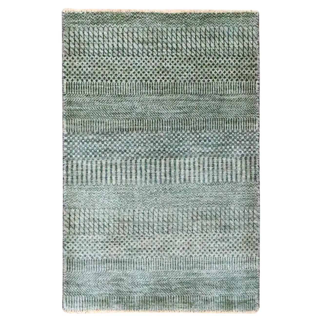 2'x3' Nevada Gray Modern Grass Design Hand Knotted Wool with Silk Mat Rug