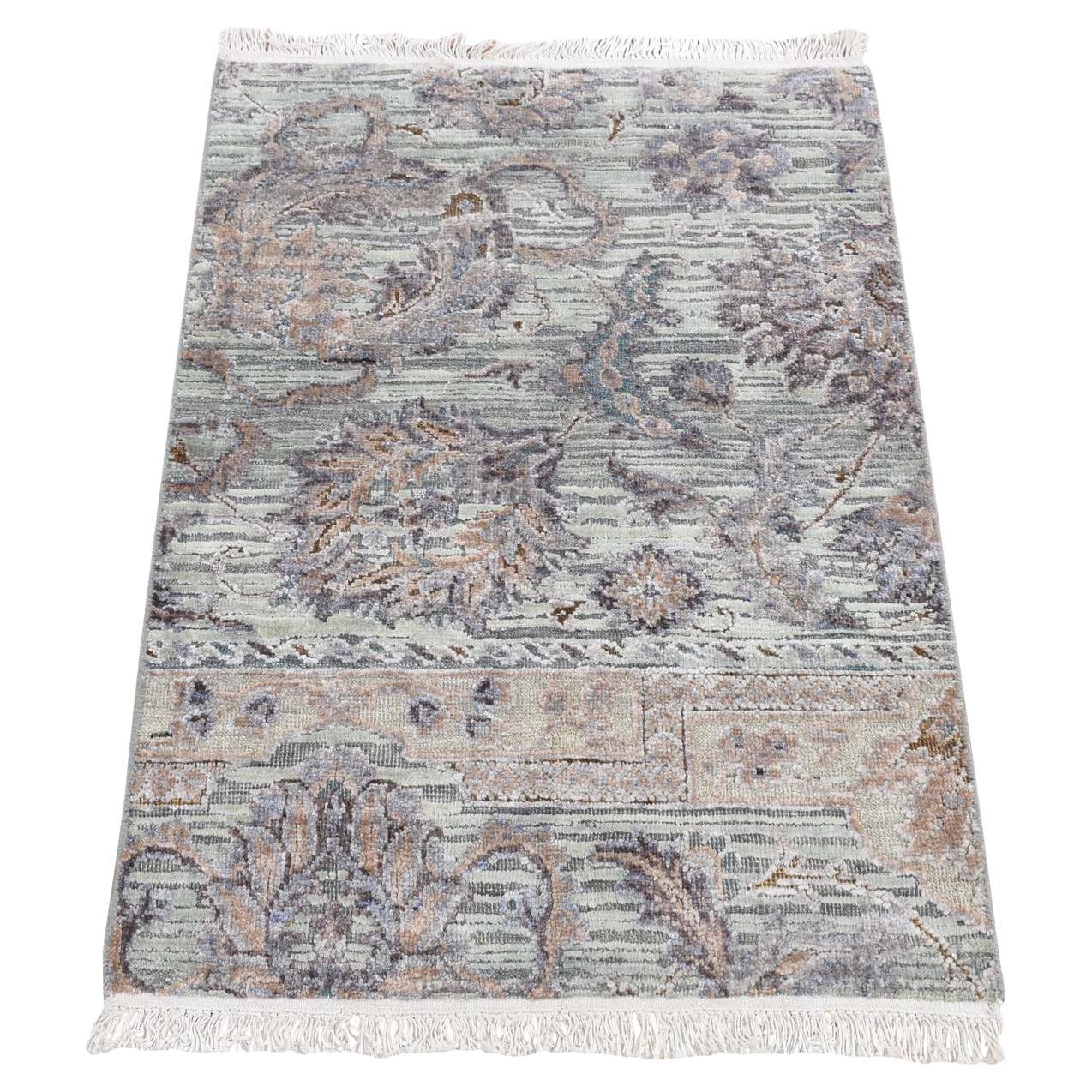 2
x3
 Nyanza Green, Pure Silk with Wool, Mughal Design, Hand Knotted Mat Rug For Sale