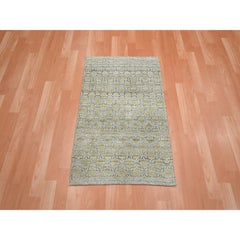 2'x3' Olive Green Khotan Design Silk Hand Knotted Sample Mat Oriental Rug