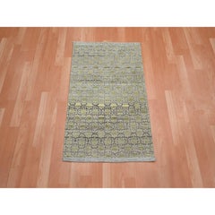 Tapis oriental en soie, motif Khotan, vert olive, noué à la main, échantillon, 2'x3'