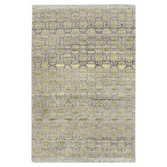Tapis oriental en soie, motif Khotan, vert olive, noué à la main, échantillon, 2'x3'