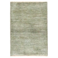 2'x3' Pastel Gray Hand Knotted Modern Grass Design Wool and Silk Mat Rug